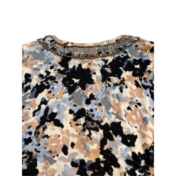 Anthropologie HWR Monogram Beaded Collar Crop Cardigan Sweater Abstract Pattern - Picture 9 of 14